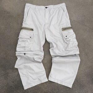 Mens Y2K Bugle Boy Convertible Cargo Pants 36x32 Off White Zip Off Shorts